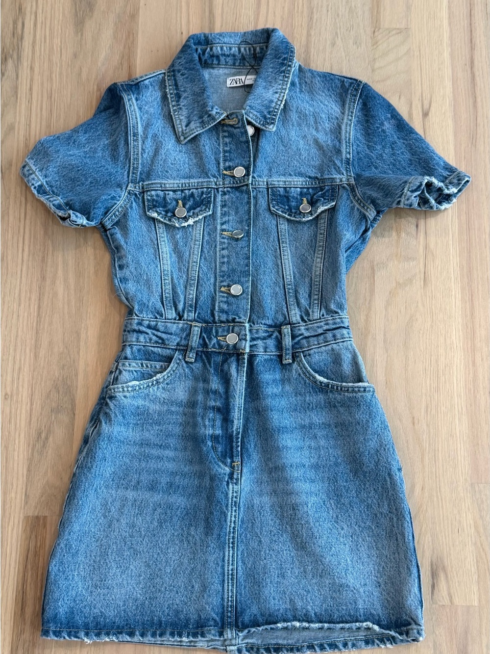 ZARA Blue Denim Short-Sleeve Dress